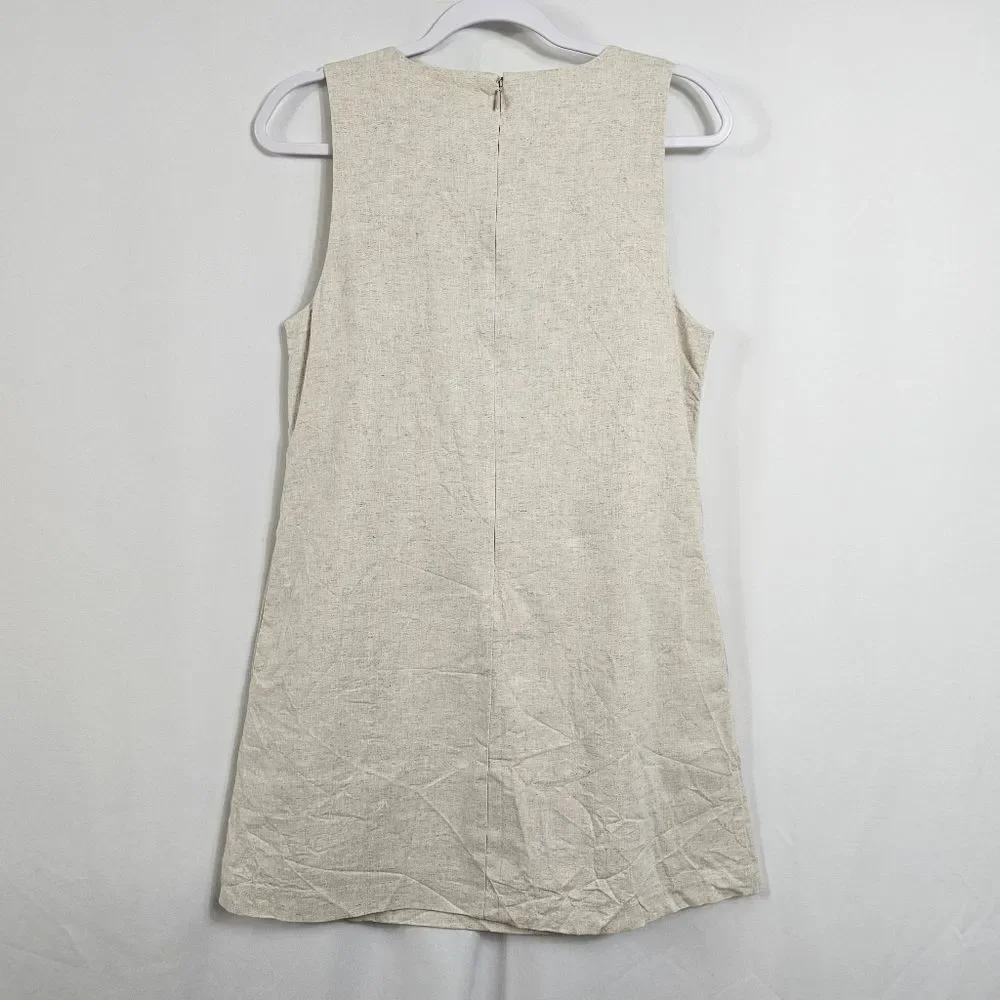 NWOTBanana Republic Factory Linen Blend Square Neck Mini Shift Dress in Flax - M - Picture 8 of 9